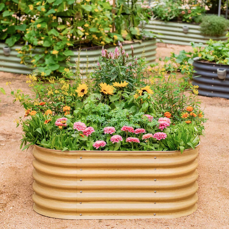 17" Tall 4 In 1 Modular Metal Outdoor Raised Garden Bed, Terra Cotta