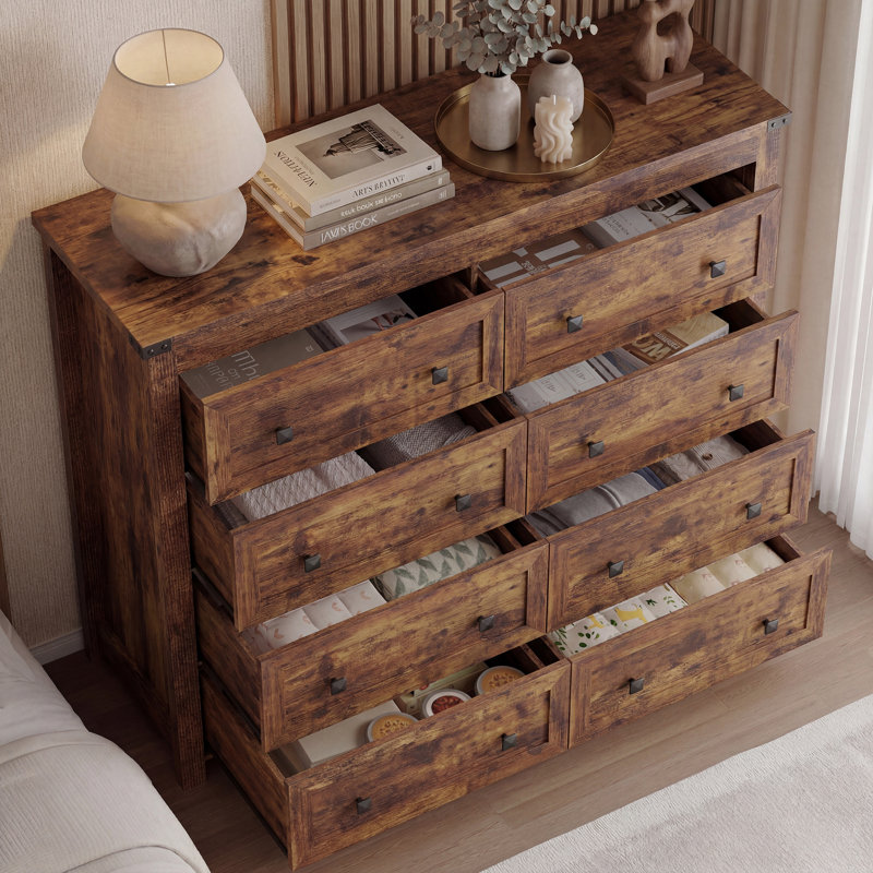 Modern 8-Drawer Dresser with Square Black Pulls, Ample Storage Chest for Bedroom & Living Room, TV Stand, Multi-Drawer Organizer