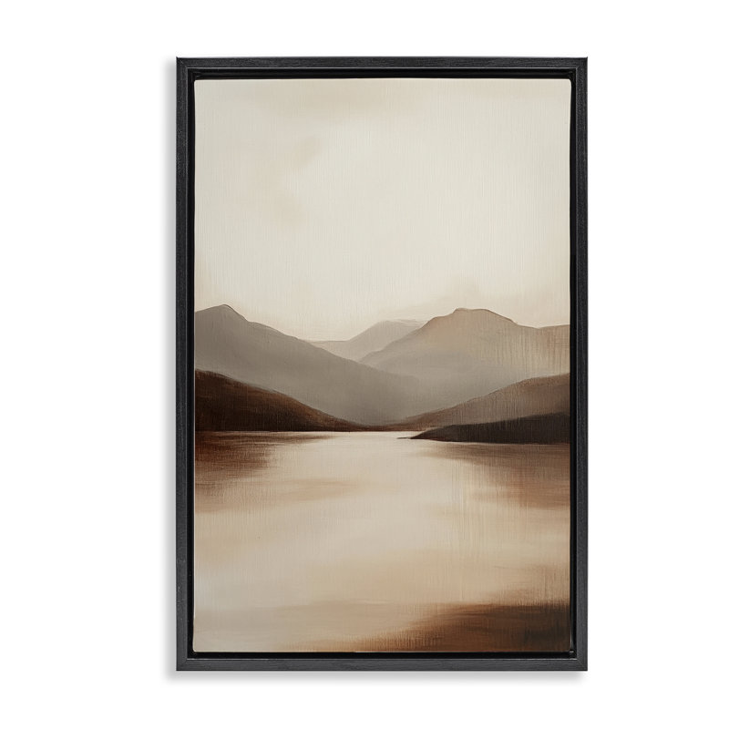 Cadre flottant Calming Mountains Brown Landscape, par Petal Prints Design, H 25 po x l 17 po, Cadre flottant noir de jais
