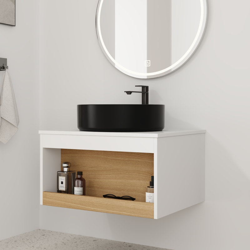 Ensemble de meuble-lavabo flottant 24 po - Conception murale peu encombrante avec lavabo vasque, Black