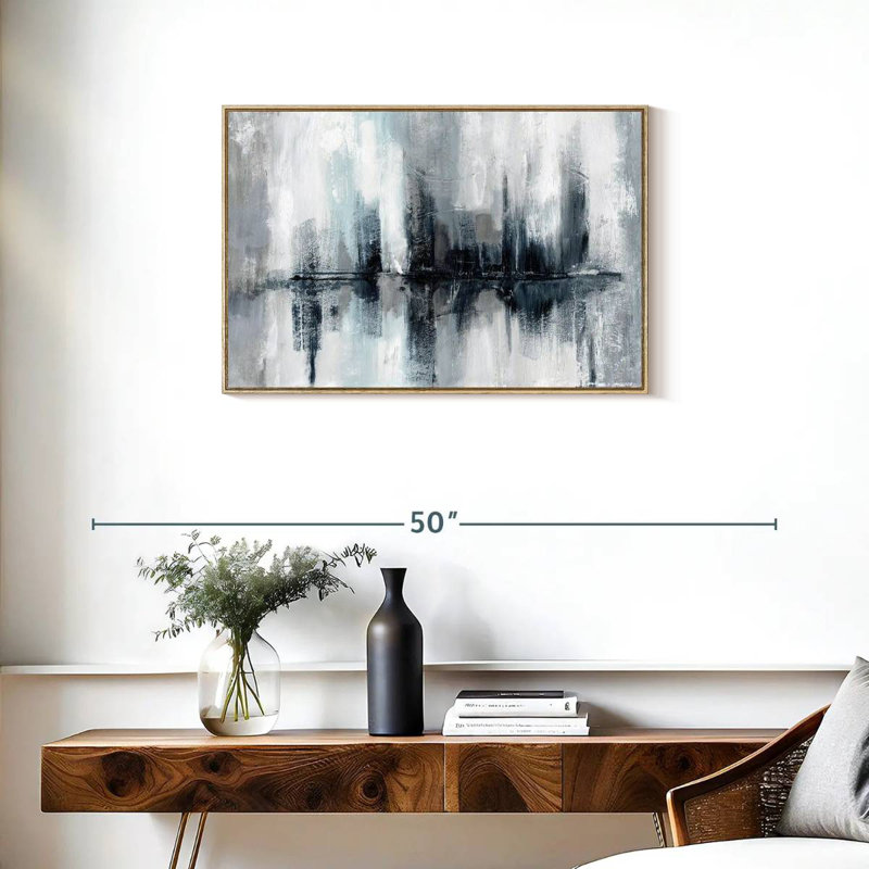 Lumières de port indigo, Cadre flottant en bois naturel, 31 po x 21 po