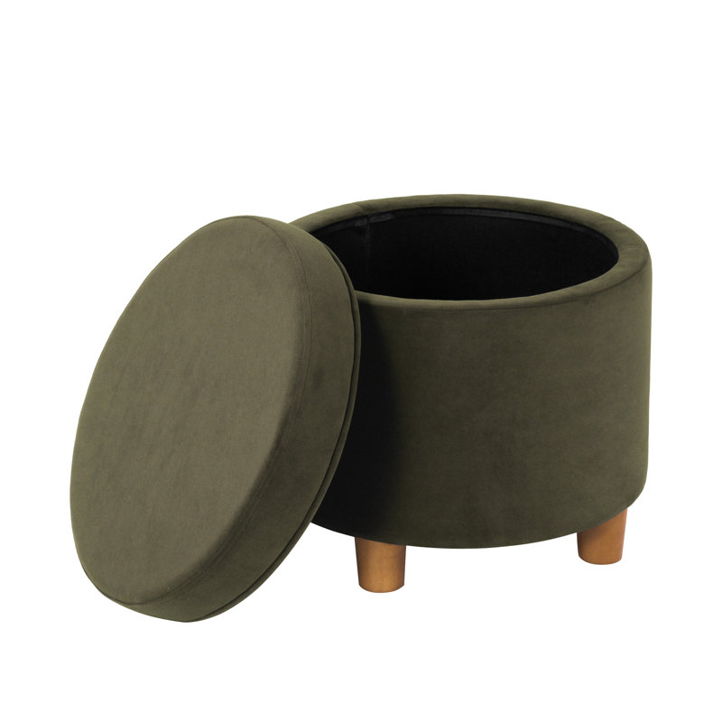 Mayen 19" Wide Round Storage Ottoman, Loden Green Velvet