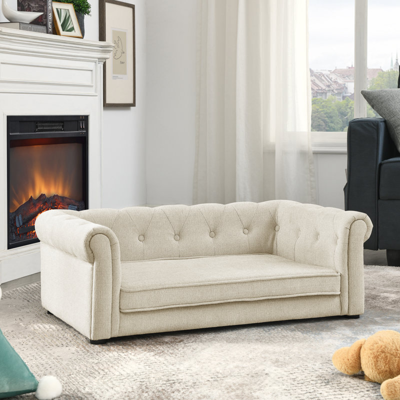Élégant lit pour animaux de compagnie rectangulaire pour petits et moyens chiens, canapé-lit surélevé durable, canapé confortable pour chien, canapé moderne et élégant pour chiens de petite et moyenne taille, beige