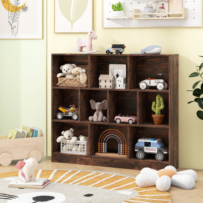 10-Cube Bookshelf Freestanding Storage Organizer With 2 Anti-Tipping Kits, Brown