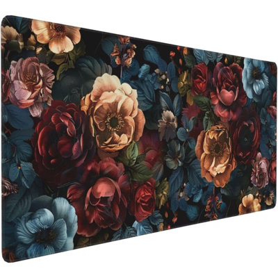 Tapis de souris imperméable grand format (30 x 70 cm) pour bureau, avec rallonge pour clavier et souris, idéal pour ordinateur portable ou PC gaming. Motif : roses vintage chic.