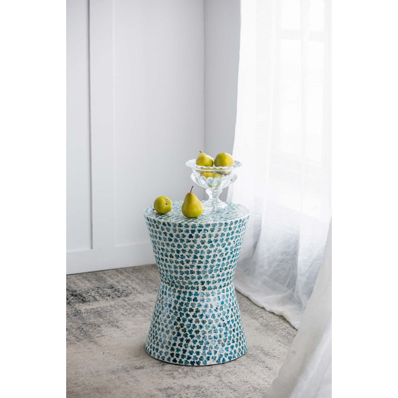 Tapered Round Garden Accent Stool, Capiz Side Table