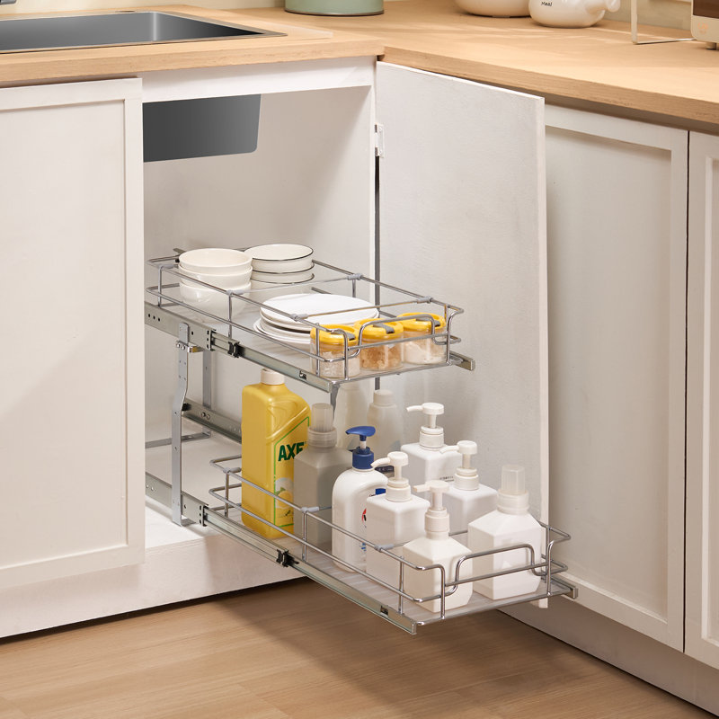 Rangement sous le lavabo à 2 niveaux avec panier coulissant 12 po x 21 po