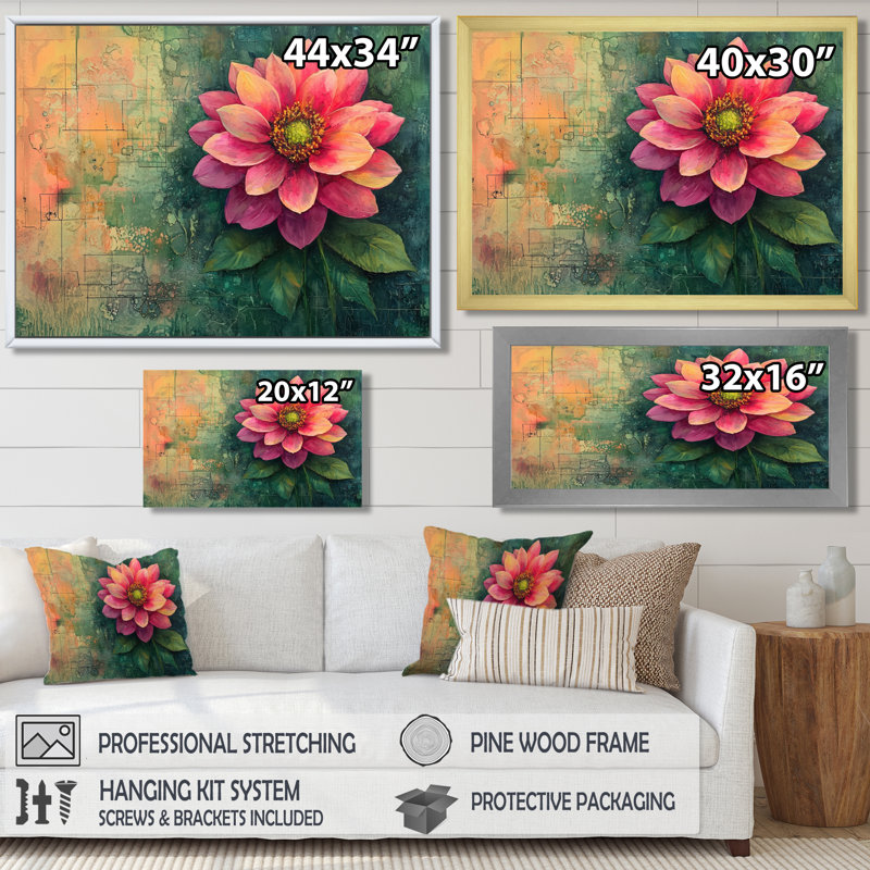 Ihne Vintage Dalia Spring Symphony I - Dahlia, art mural, H 30 po x l 40 po, Noir, noir, noir, noir