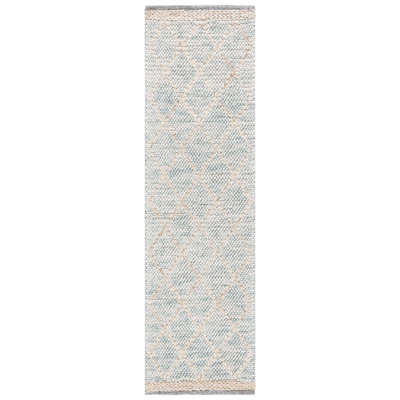 Fayelynn Hand Woven Wool/Cotton Geometric Rug in Teal/Natural