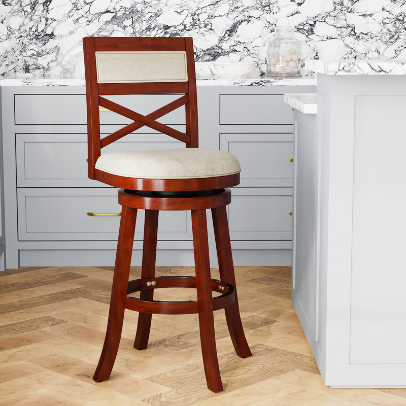 Tabouret 30 po en cerisier avec siège en tissu beige, Beige, Cerisier
