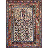 Late 19th Century Ivory Antique Caucasian Dagestan Prayer Design Tribal Rug