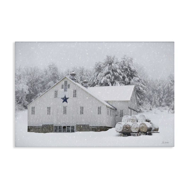 «Snowy White Farmhouse Scene», art mural par Lori Deiter, H 20 po x l 30 po