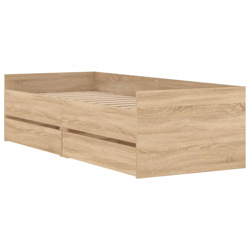 17 Stories Bed Frame With Drawers 75X190 Cm Small Single, Sonoma Oak, 78 x 193cm