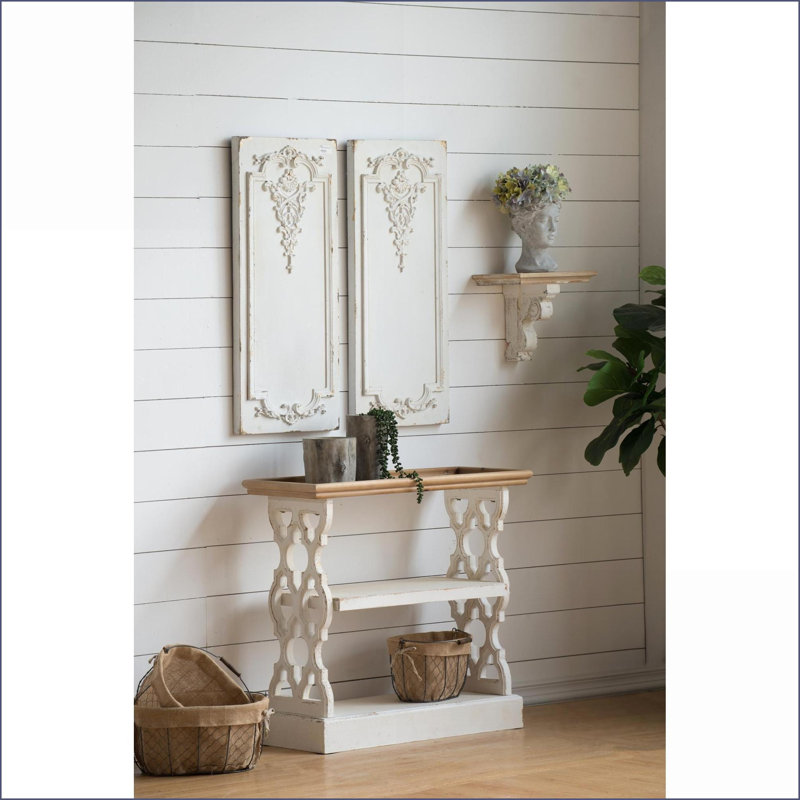 French Country White & amp; Table basse en bois naturel avec rangement à 3 niveaux pour les petits espaces de salon