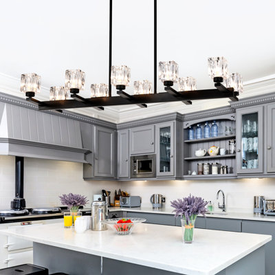 10- For Long Table - Black Crystal Fixture Adjustable Height Every Ceiling G9 Bulb  10*G9*Max 40W  Modern Design, Matte Finish Kitchen Island American