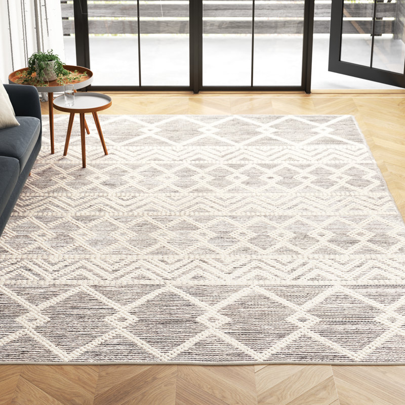 Latrissa Moroccan Flatweave Wool Charcoal/Cream Area Rug, Rectangle 10' x 14'