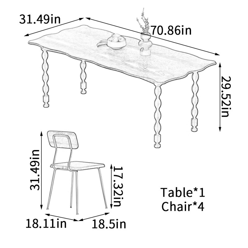 Ensemble de table de salle à manger Exquis, H 29,52 po x L 70,86 po x l 31,49 po, Blanc