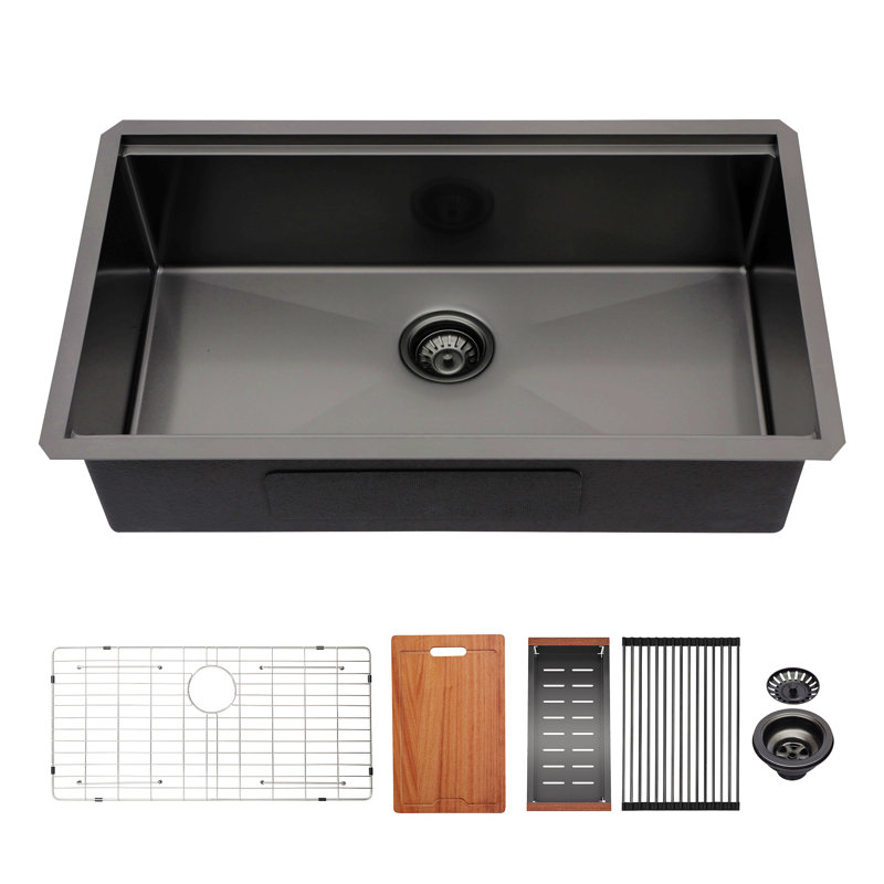 Évier de cuisine encastré à simple cuve en acier inoxydable 33 po x 19 po x 10 po avec station de travail