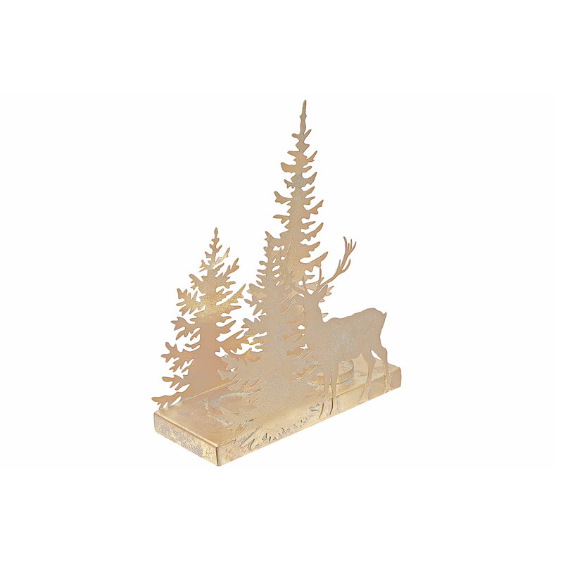 Porte-bougie doré en métal renne forêt