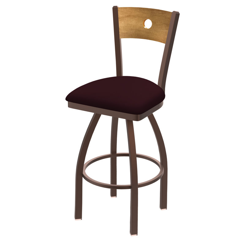 830 Voltaire Swivel Bar & Counter Stool, Medium Maple, Canter Bordeaux Vinyl / Black Wrinkle Frame