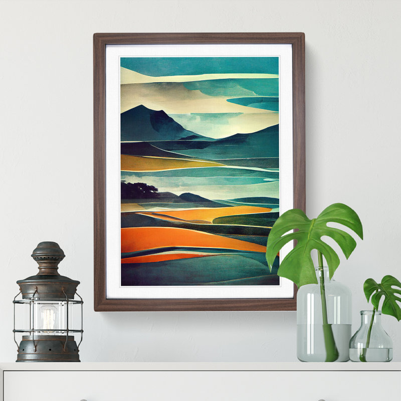 Mountain Landscape Abstract No.1 - Framed Print, 34cm H x 25cm W x 2cm D, Walnut