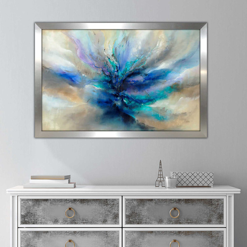Océan scintillant II - Peinture, Encadrement argenté, H 21,5 po x l 27,5 po x P 0,75 po