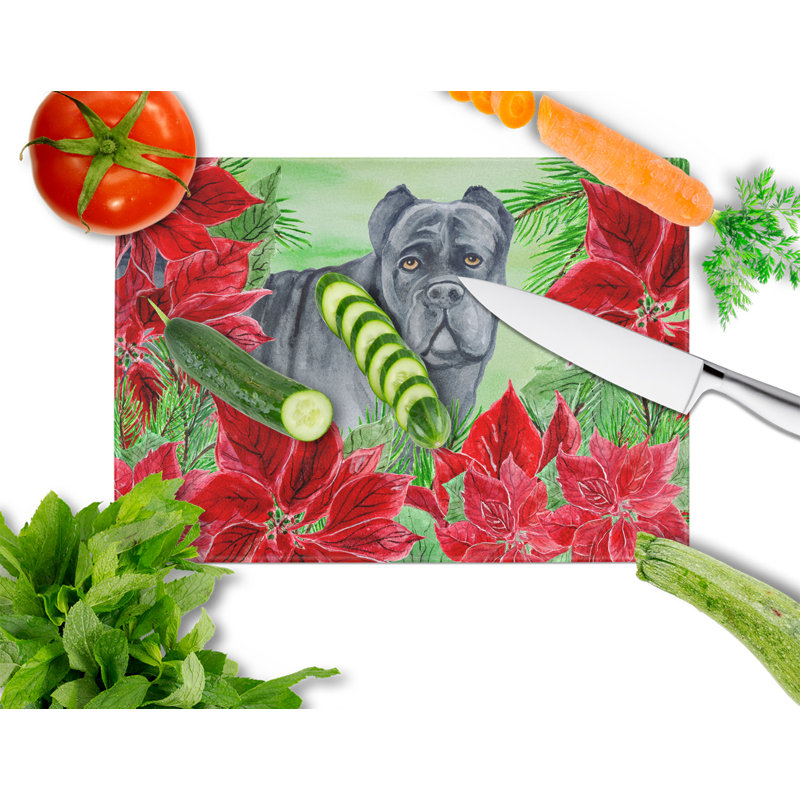 Caroline's Treasures Tempered Glass Poinsettias Cutting Board, Black Cane Corso
