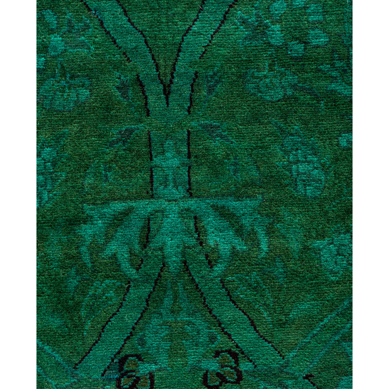 Overdyed Hand-Knotted Wool Modern-Contemporary Green Runner 2' 6" x 8' 9"