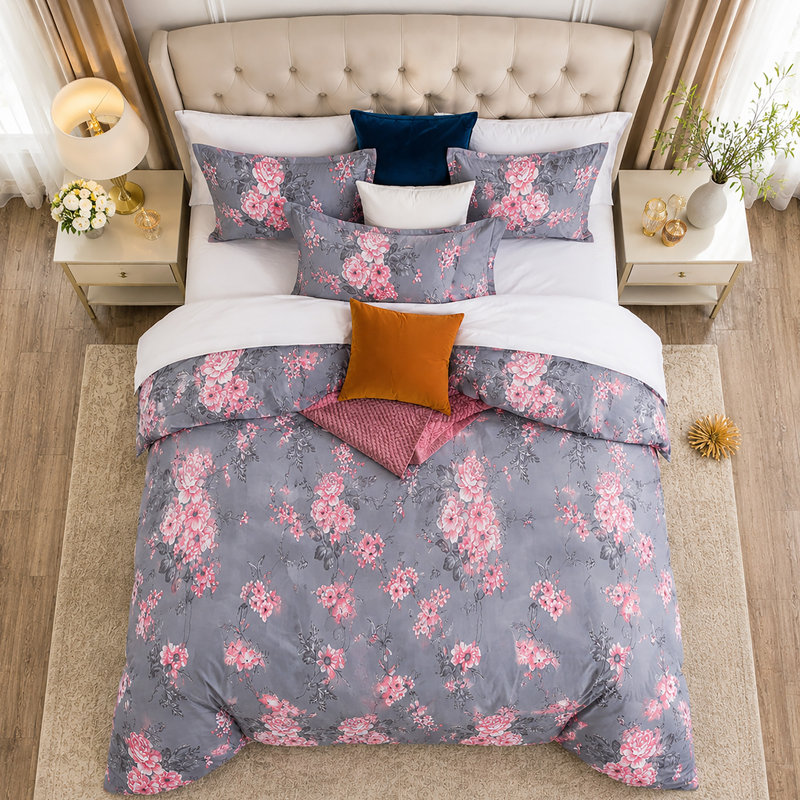Microfiber Floral Duvet Cover Set, DOUBLE
