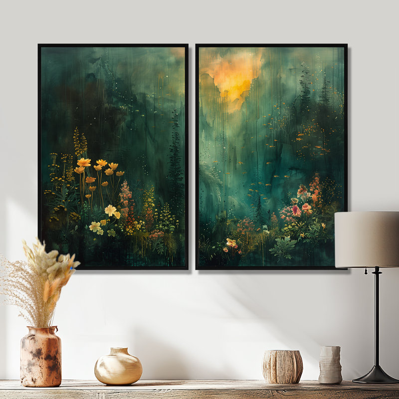 «Green Forest Enchantment Forest», impressions traditionnelles sur toile 2 pièces, Black, 36" H x 48" W