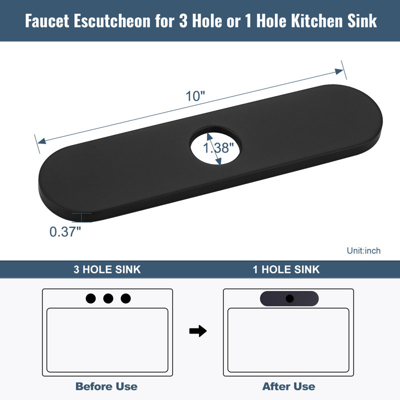 10 po Plaque de pont pour évier de cuisine en acier inoxydable, Noir mat