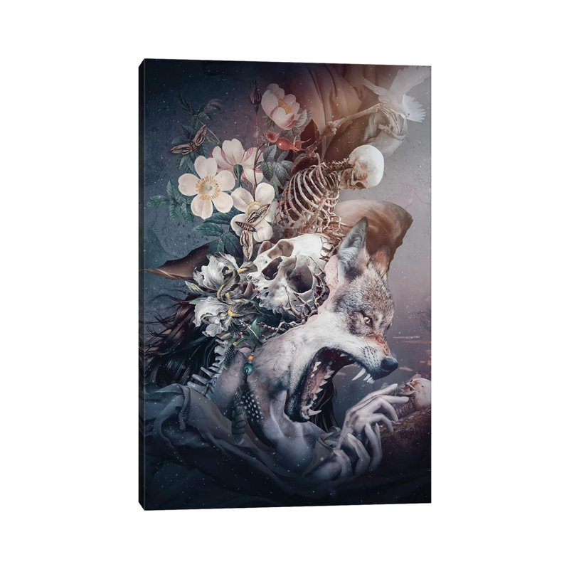 Wolf In Moonlight by Riza Peker - Wrapped Canvas Print, 30.48 cm H x 45.72 cm W