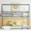 Lit superposé simple au-dessus de la maison en gris, fabriqué en bois d'hévéa et sécuritaire et garde-corps gris pour les jumeaux