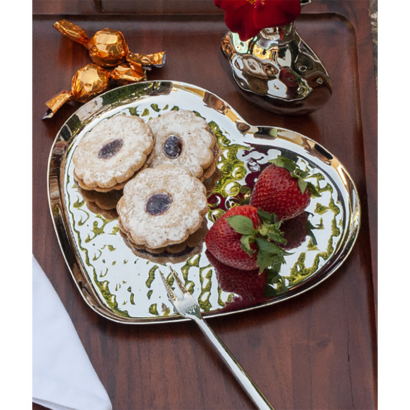 Amore Heart-Shaped Handcrafted Stainless Steel Decorative Tray