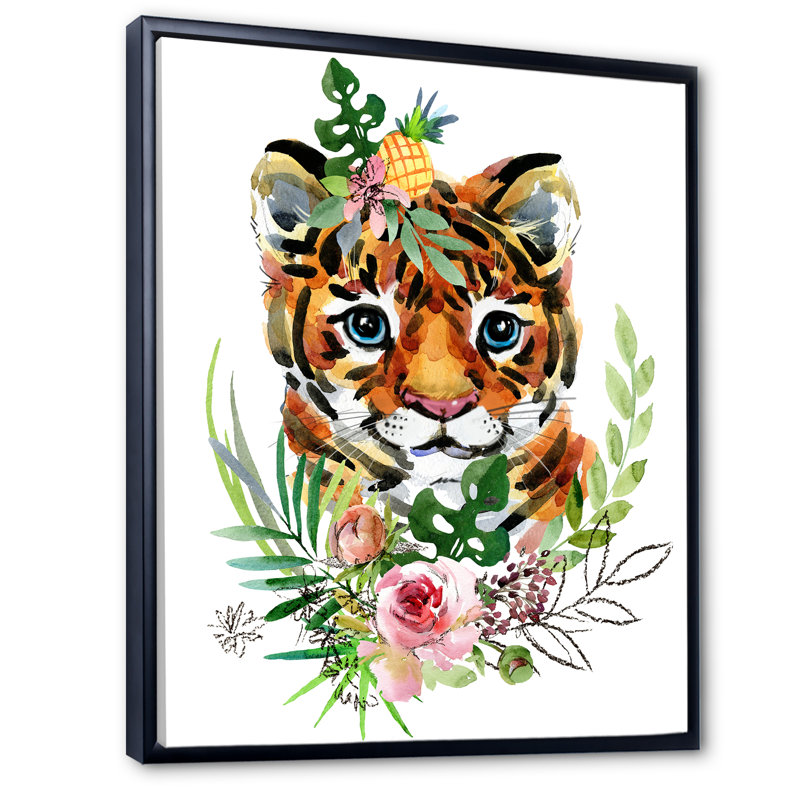 «Cute Tropical Tiger Portrait», reproduction d'art sur toile, H 20 po x l 12 po x P 1 po, Cadre flottant noir
