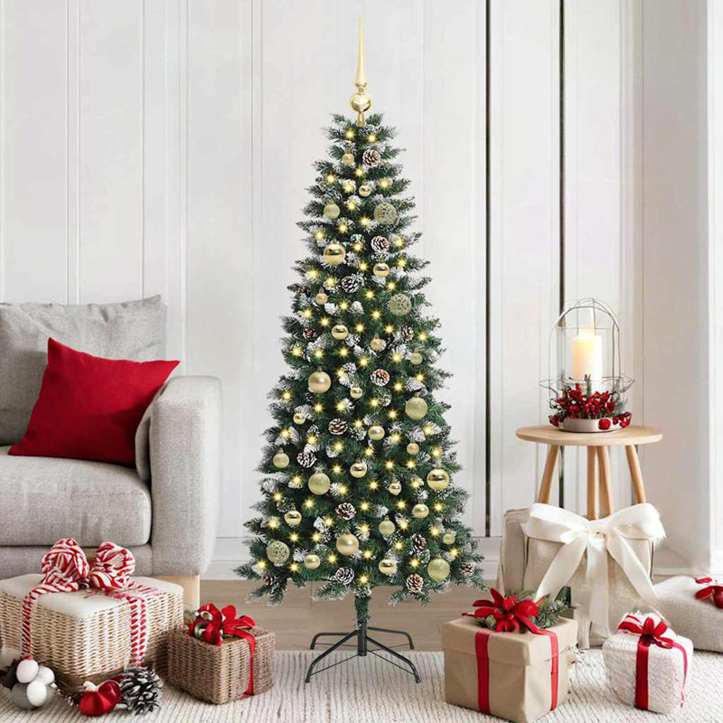 Artificial Christmas Tree with 150 LEDs Green, 4.92' H, Gold