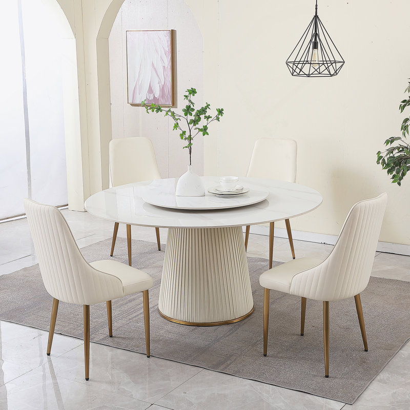 Ensemble de table de salle à manger 5 pièces, table de salle à manger avec base piédestal, 4 chaises