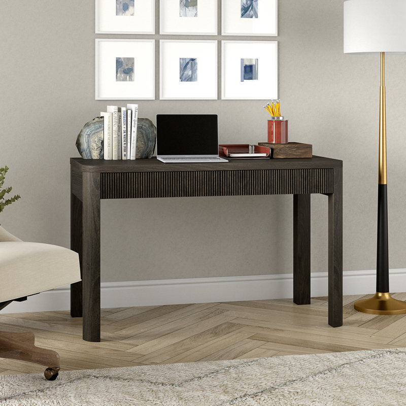 Bureau cannelé de 47,5 po de largeur avec tiroirs à glissement doux - Bureau d'écriture scandinave en bois aggloméré brun aulne pour bureau à domicile | Gardeina