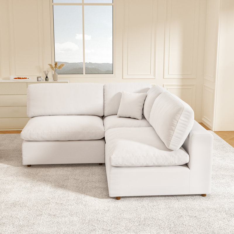 Jossa Upholstered L-Shaped Sectional Symmetrical, White Linen Blend