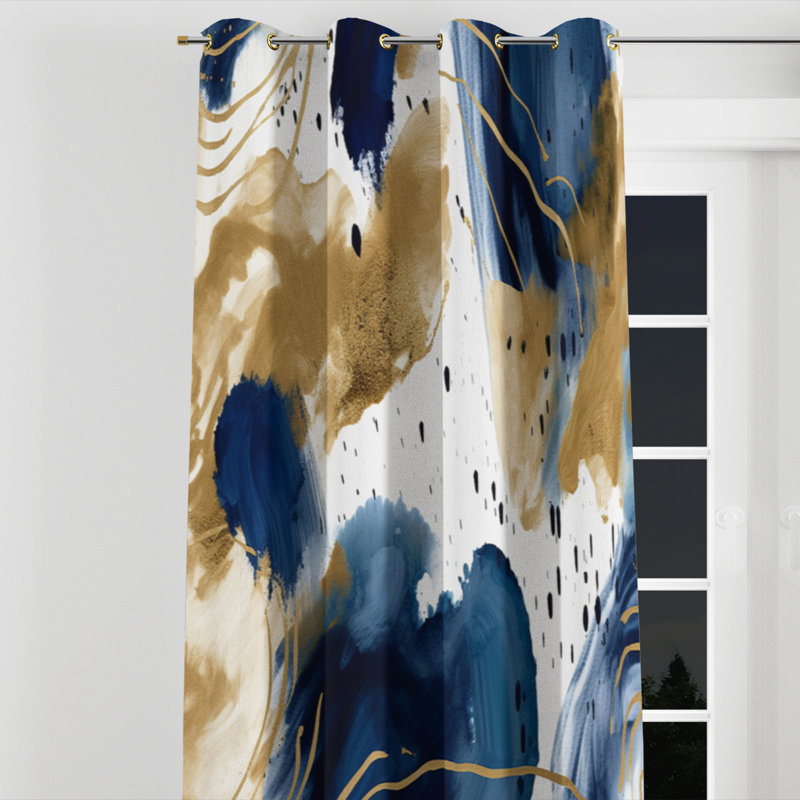 Abstract Pattern With Blue and Golden Tones II - Collages Grommet Curtain - Velvet Room Darkening - 1 panel, 52" W x 90" L