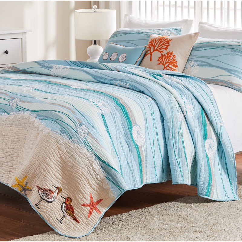 Maui Blue Cotton Reversible Quilt Set with Shams