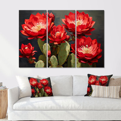 Cactus bourgogne fleuri - ensemble d'art mural floral cactus