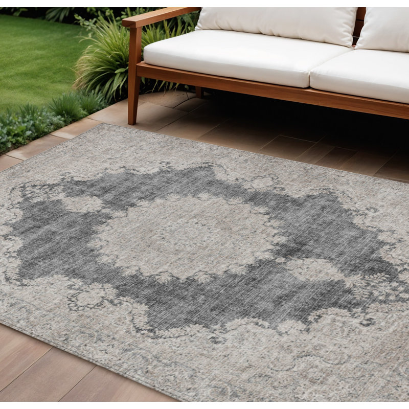 Tapis d'intérieur et d'extérieur lavable noir et ivoire HomeRoots 8 pi x 10 pi