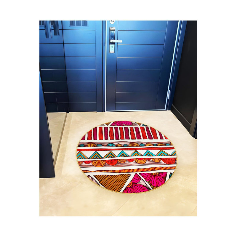 Tapis rond rond à motif floral multicolore lavable à la machine, Sous-tapis rond 4 pi 11 po inclus