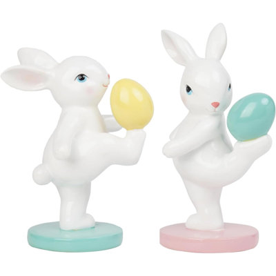 Easter Decorations Bunny Decor Spring Figurines  2PC Cute Rabbits Easter Table Centerpiece Tumbling Bunnies Figure Bunny Sulpture For Indoor Home Farmhouse Décor