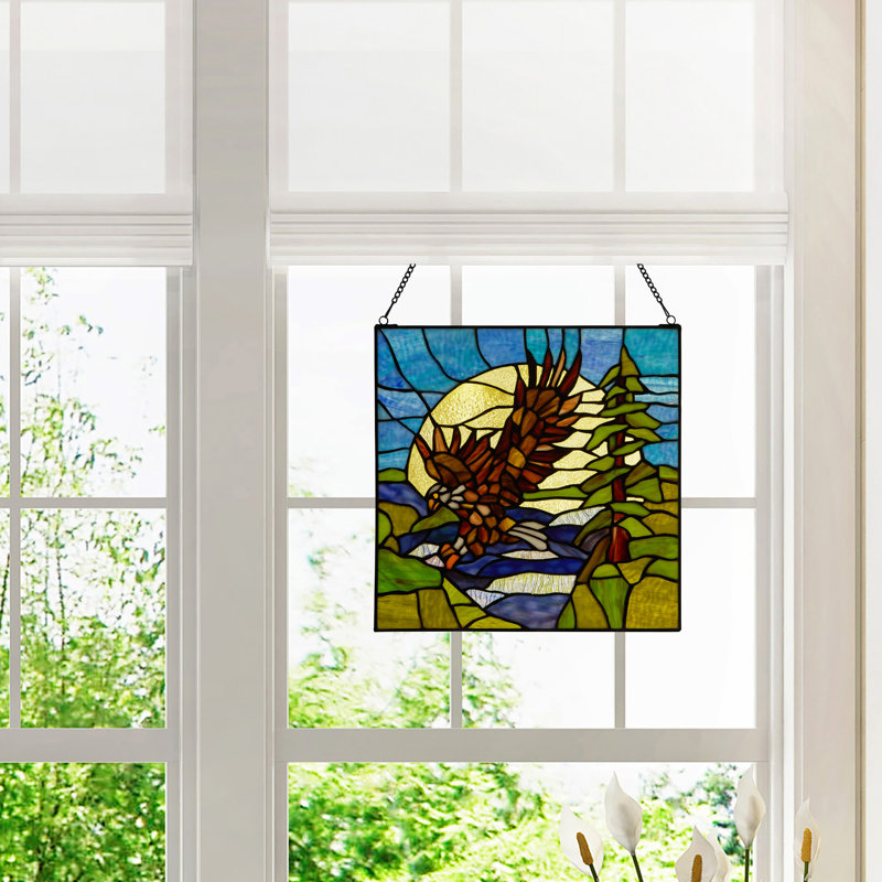 14"H Bald Eagle Stained Glass Window Panel