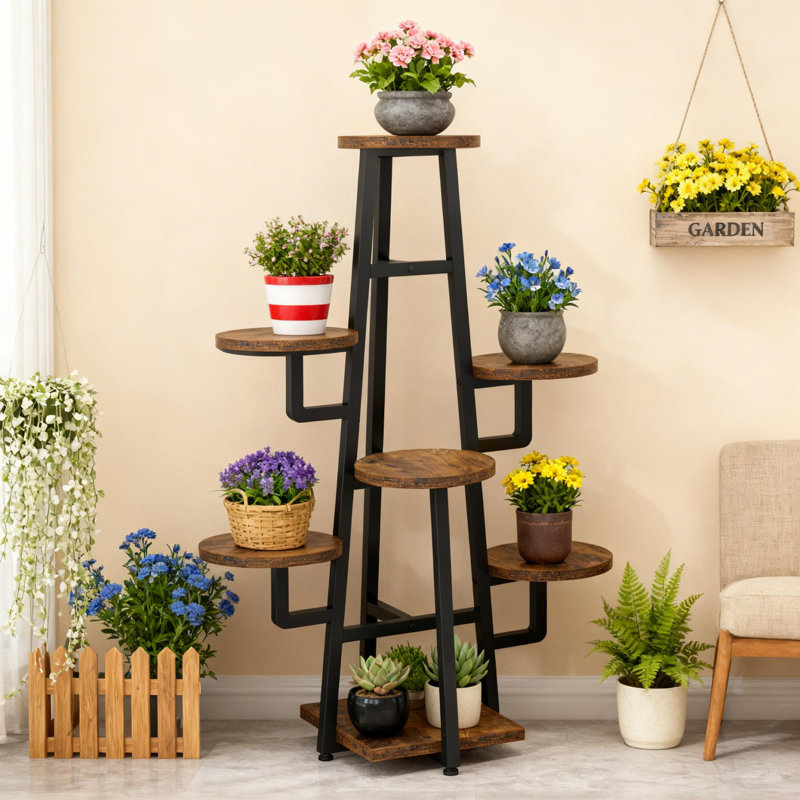 Support pour plante 43,30 "à 7 niveaux, Brun / Noir