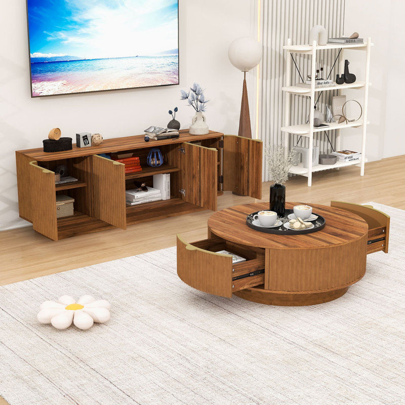 Table basse et console de télévision avec 2 tiroirs et armoire, Brown