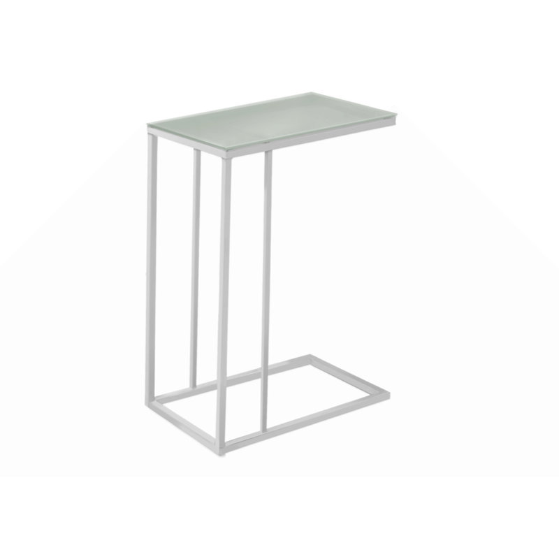 Accent Table, C-Shaped, End, Side, Snack, Living Room, Bedroom, Tempered Glass Metal, Contemporary, Modern, White, White