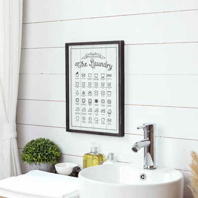 Framed Laundry Symbols Guide Wood Wall Sign